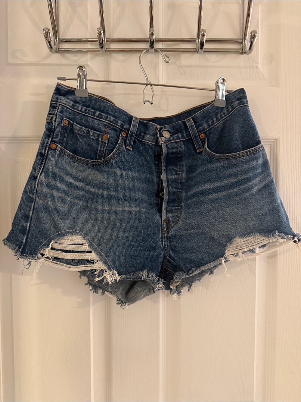 Levi's Dark Blue High-Waist Distressed Denim Shorts